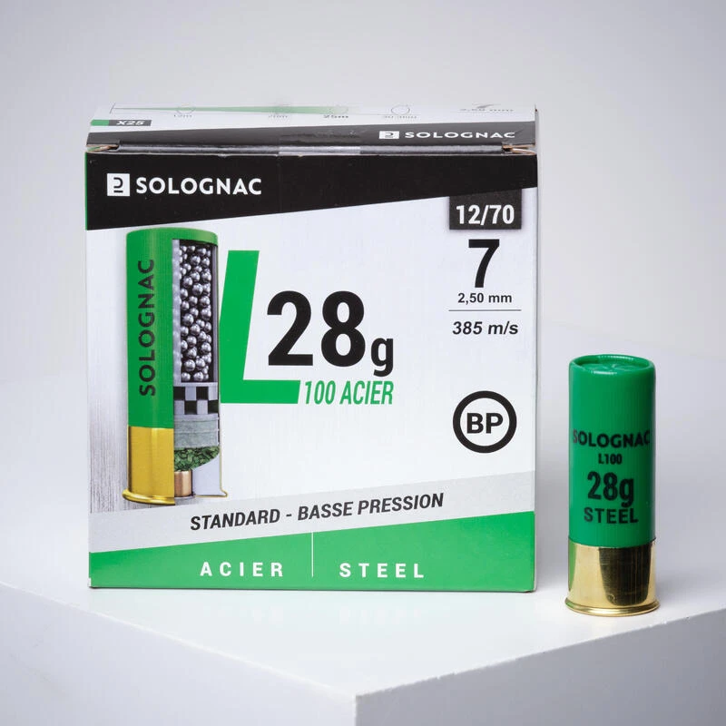 Cartouche L100 28gr CALIBRE 12/70 Basse Pression BILLE Acier N°7 X25 1 Cartouche L100 28gr CALIBRE 12/70 Basse Pression BILLE Acier N°7 X25